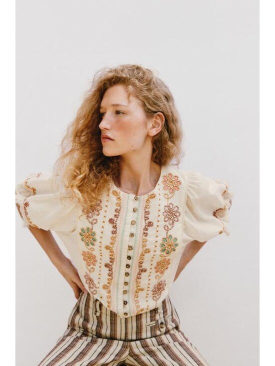 Zara Tops - ZARA EMBROIDERED FRINGE BLOUSE
